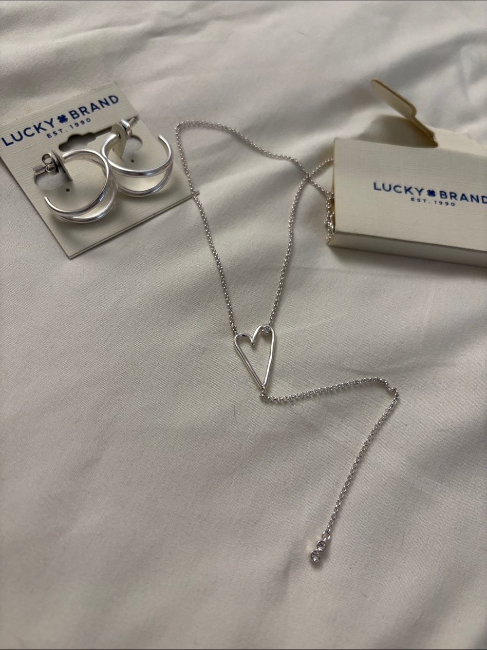 Lucky Brand Silver Open Heart Lariat Necklace